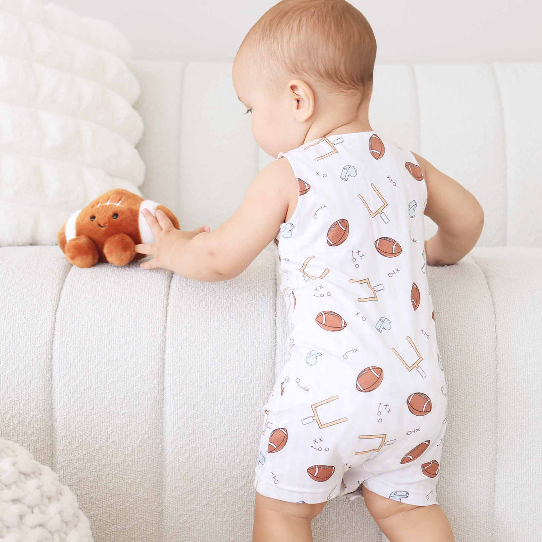 football sleeveless snap romper for baby boys 
