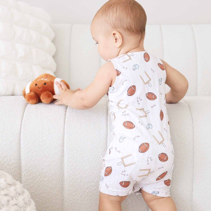 football sleeveless snap romper for baby boys 