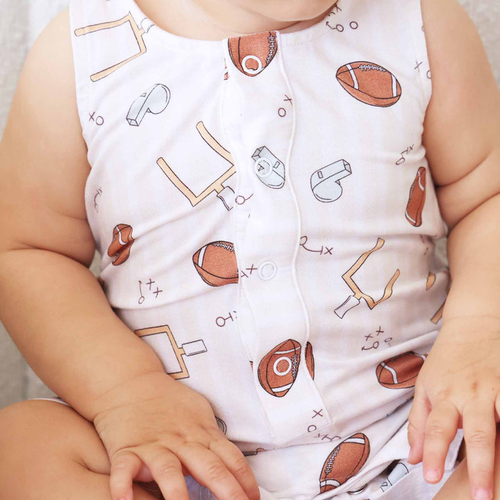 football sleeveless snap romper for baby boys 