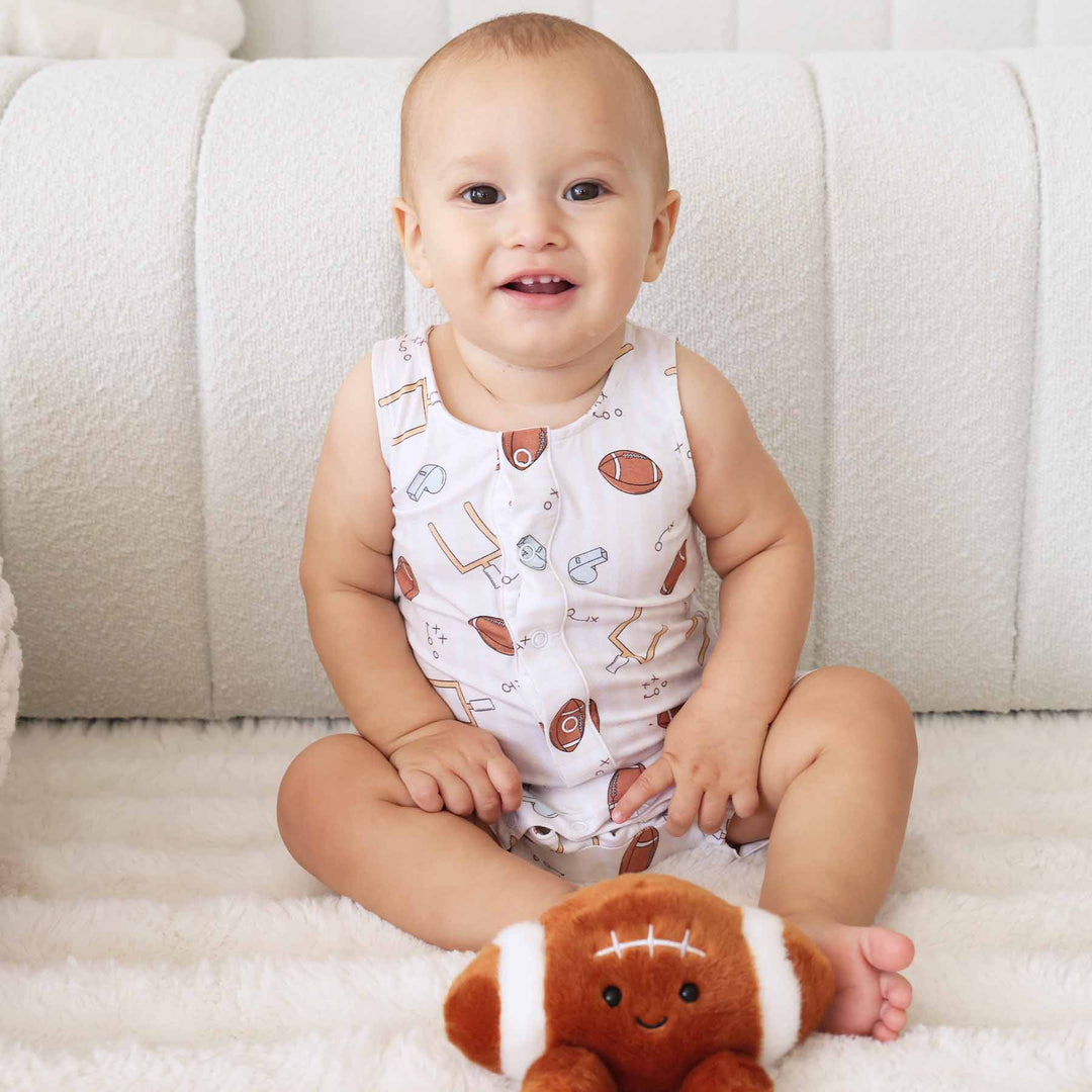 boy football daywear sleeveless snap romper 