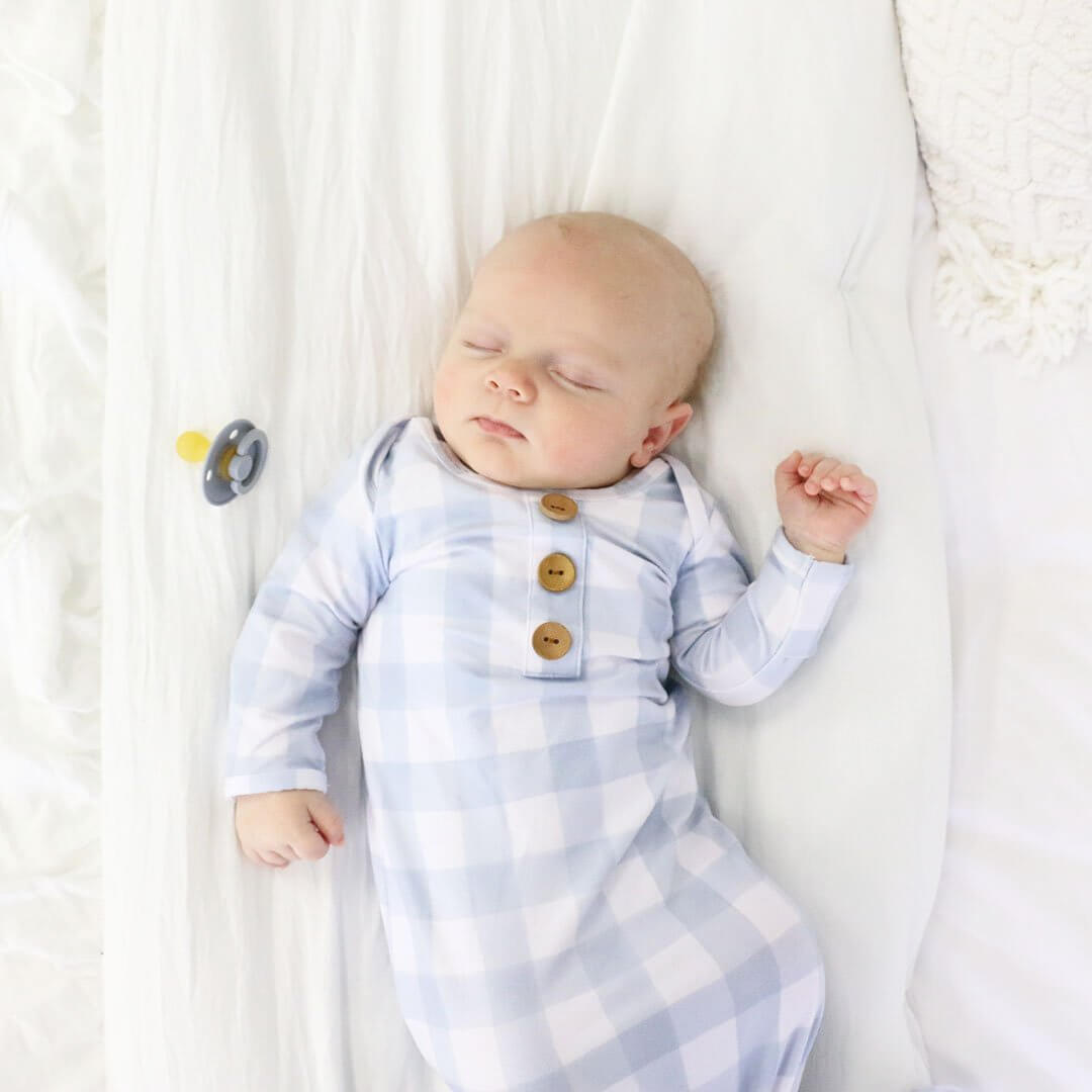 blue gingham baby knot gown