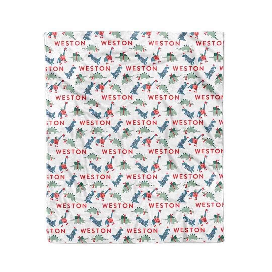 personalized kids blanket holiday dino blue 