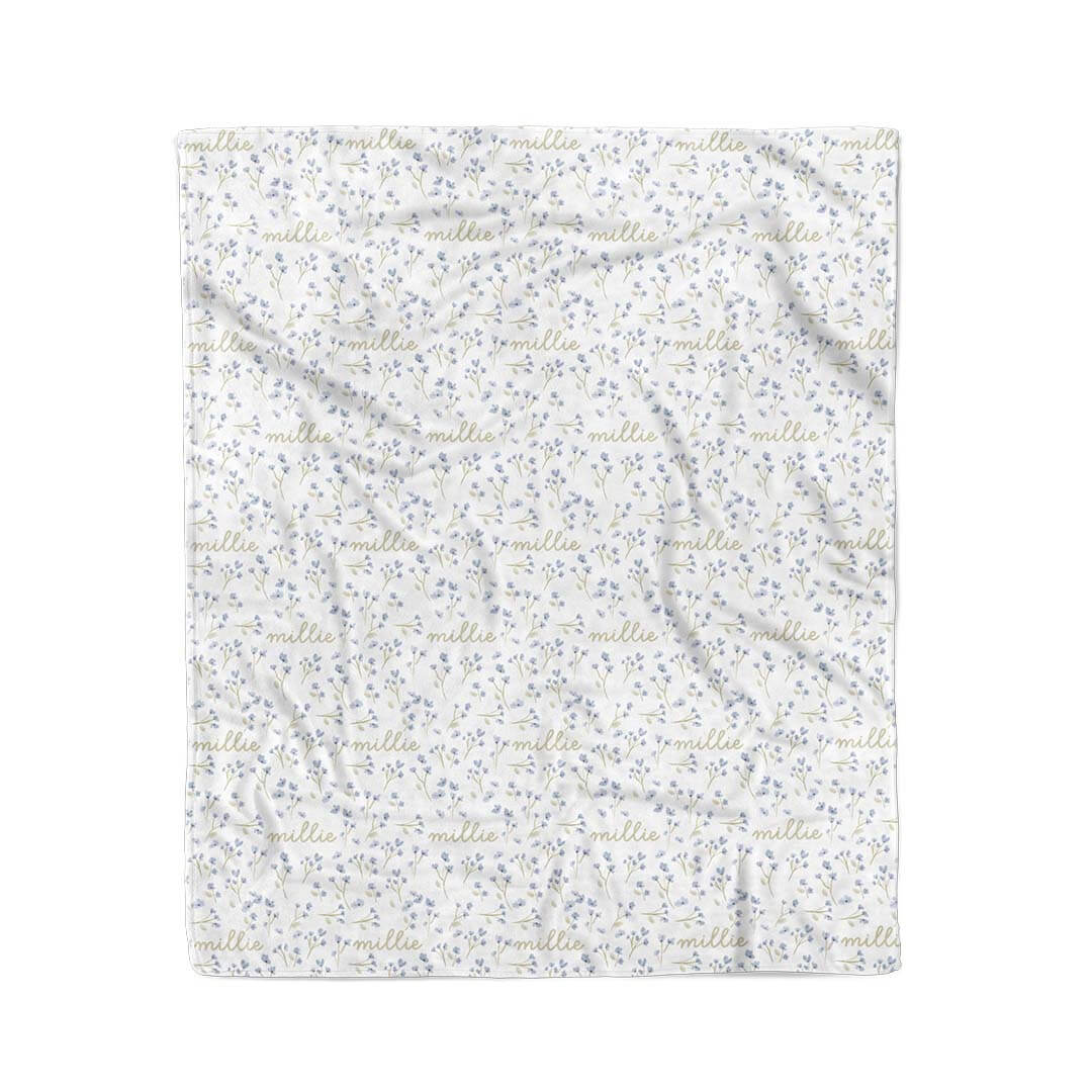 dainty blue floral kids blanket personalized 