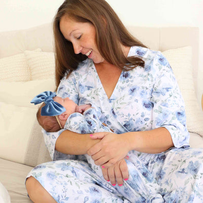 maternity robe bailey's blue floral knit
