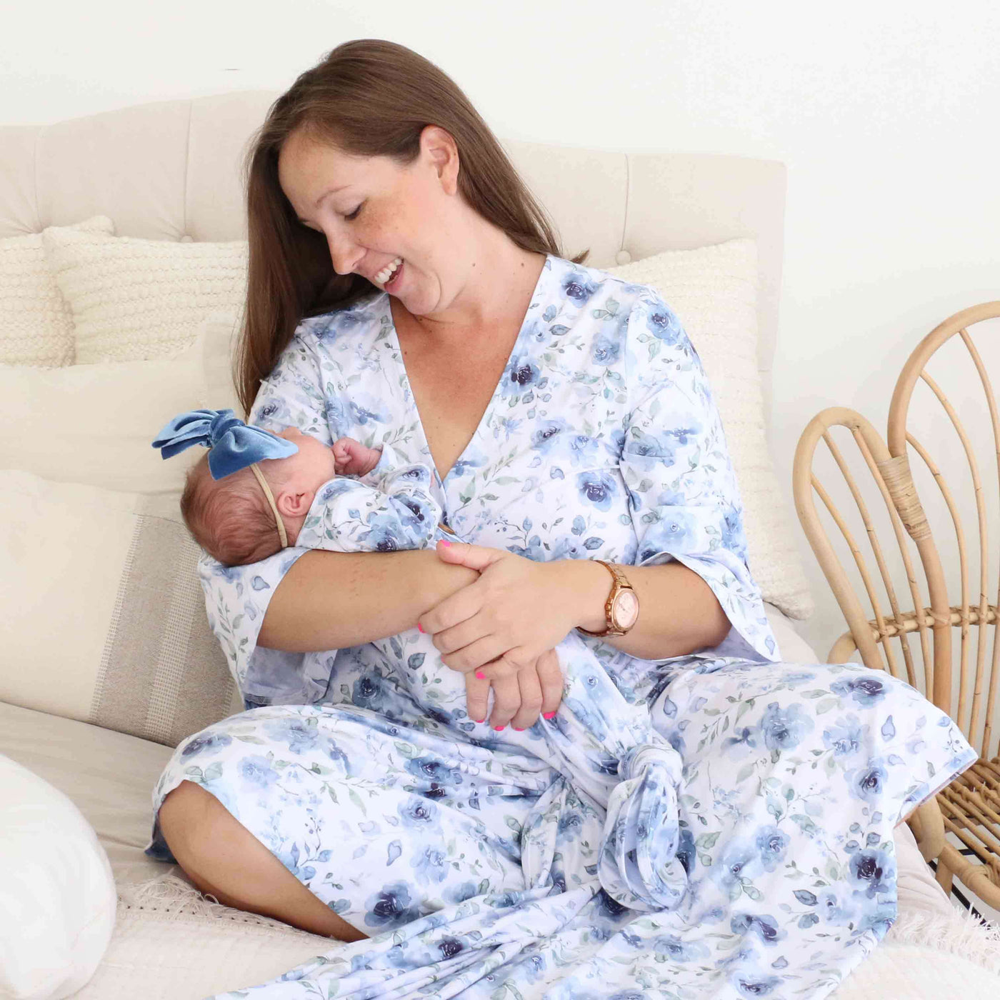 Happy Mama MATERNITY SKIN TO SKIN DELIVERY GOWN - Nightie - blue