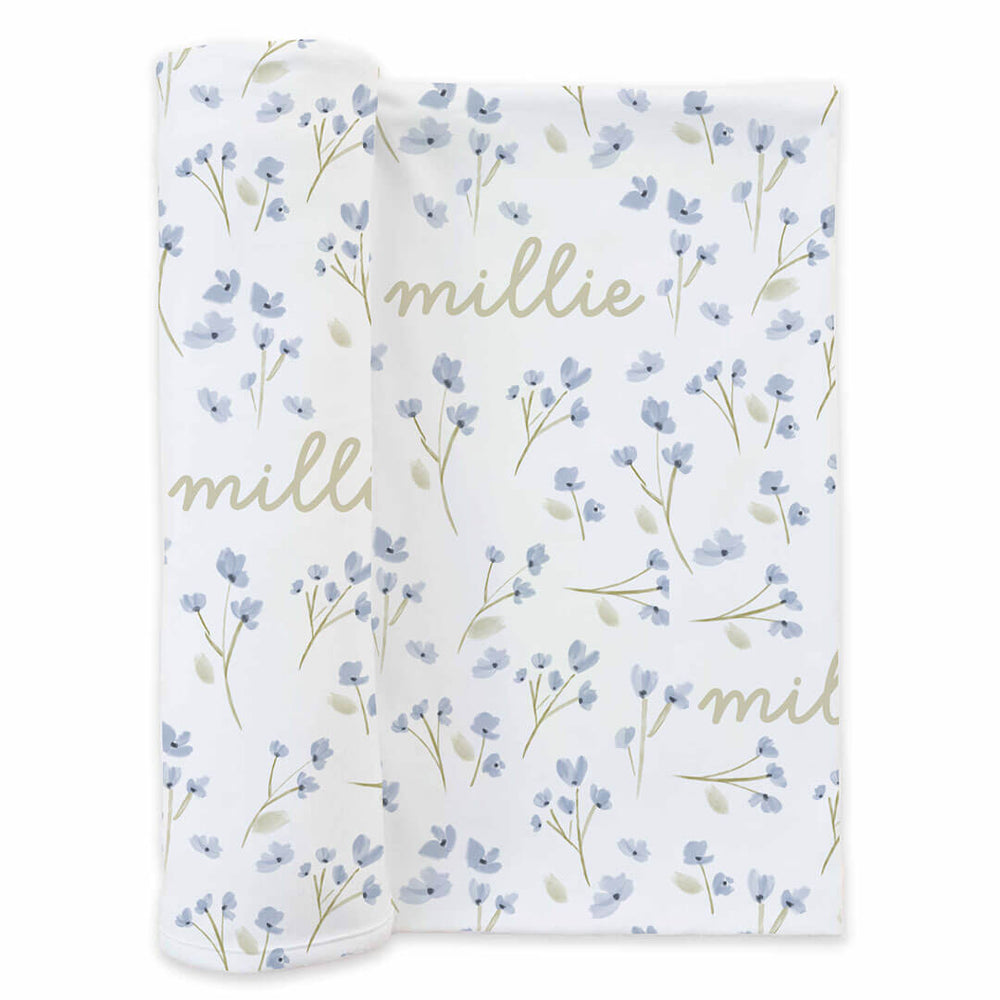 blue floral baby girls swaddle blanket green name 