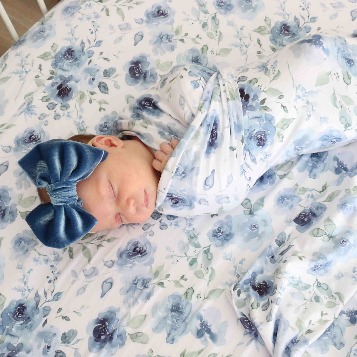 bailey's blue floral oversized swaddle blanket