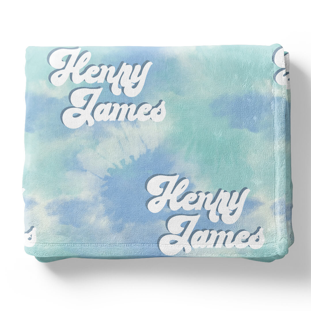 blue and green tie dye blanket personalized 