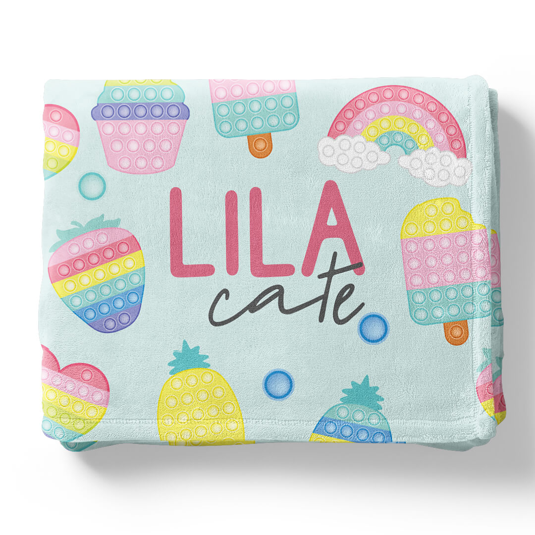 kids blanket personalized with ice cream and pineapples