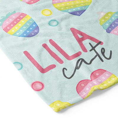 cate's cutie pop personalized kids blanket blue and pink