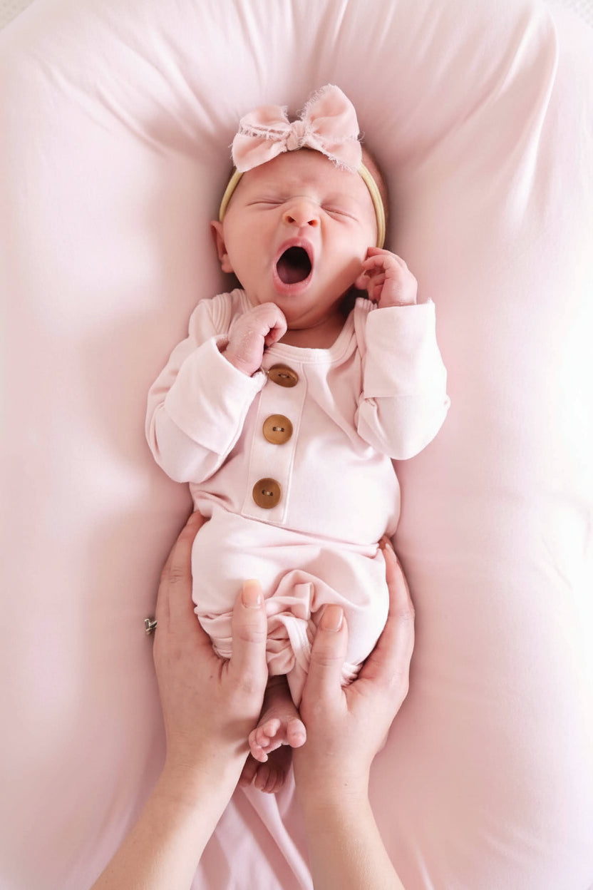 Solid Blush Bamboo Baby Knot Gown & Hat