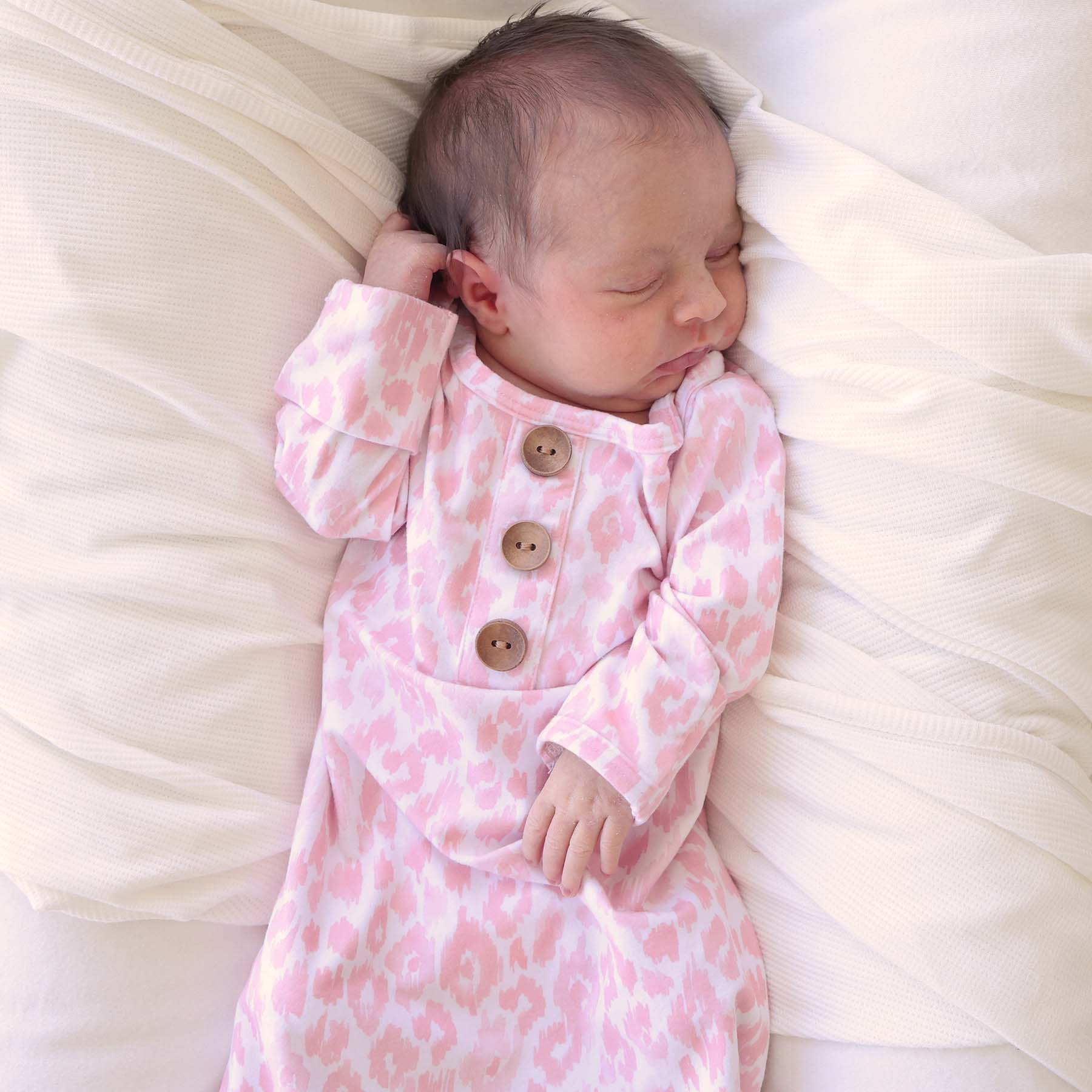 Blush Leopard Newborn Baby Knot Gown & Hat Set | Caden Lane