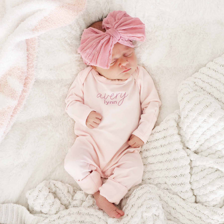 blush personalized snap romper for newborns