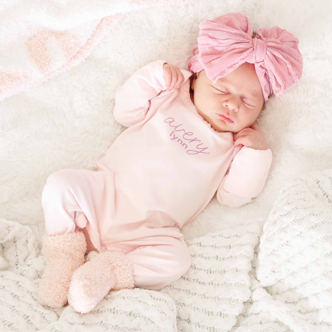 newborn girl outfit blush personalized snap romper