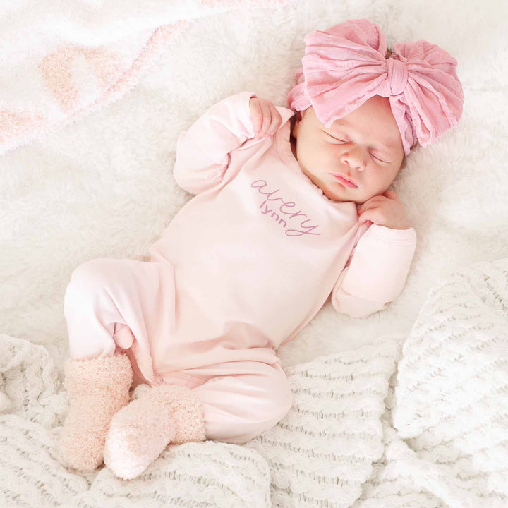 newborn girl outfit blush personalized snap romper