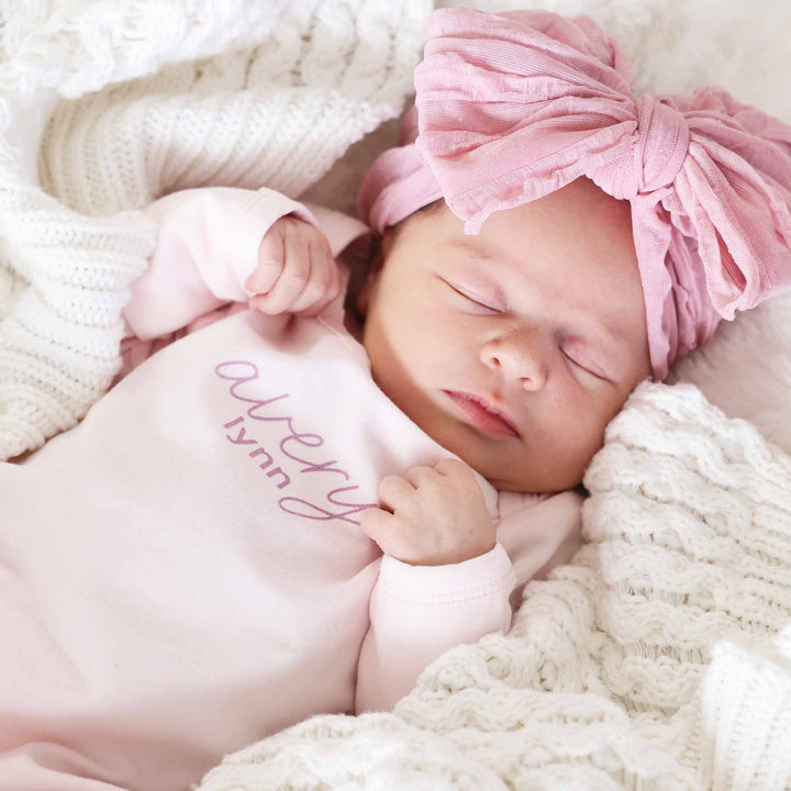 light pink personalized long sleeve snap romper for babies