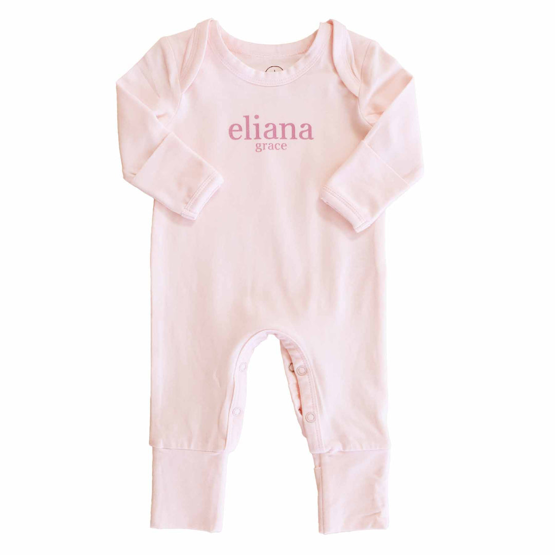 Personalized Full Length Snap Romper | Blush