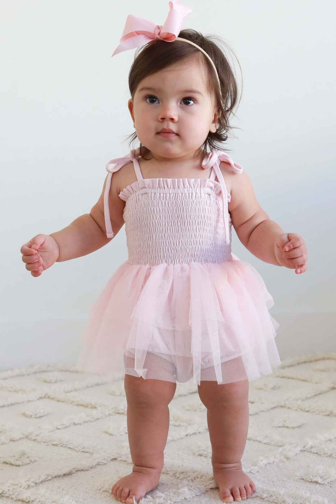 Smocked Tutu Bodysuit in Blush Caden Lane