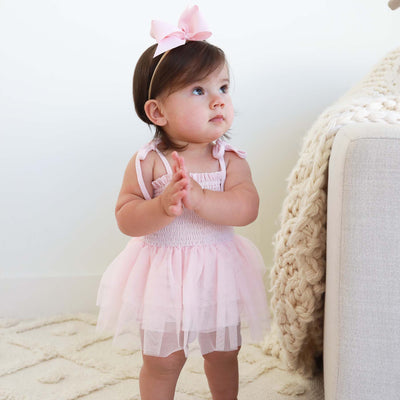 pink bodysuit for babies with tulle tutu