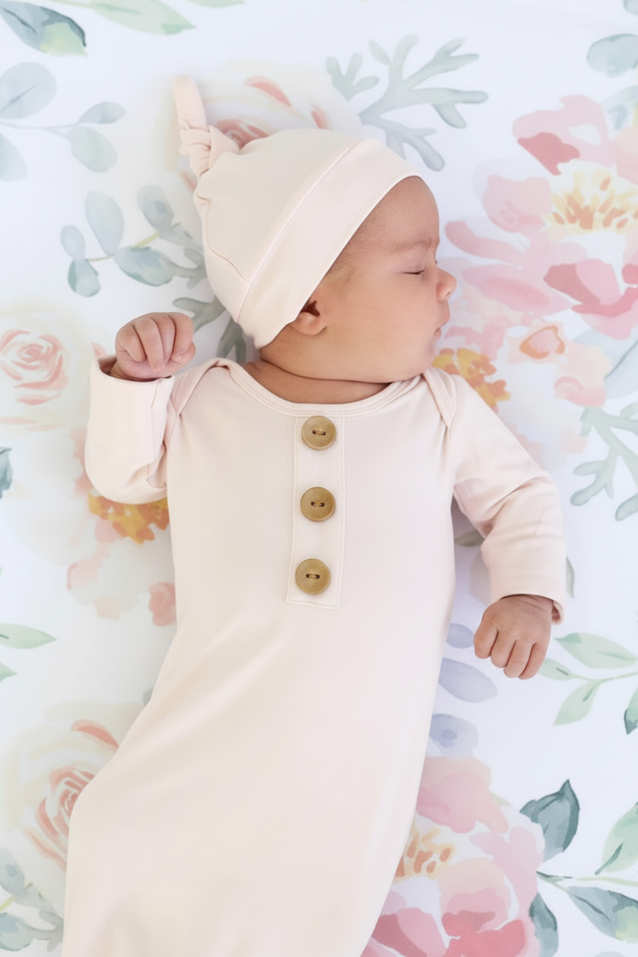 Solid Blush Bamboo Baby Knot Gown & Hat