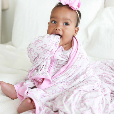 pink bow bamboo blanket for kids 