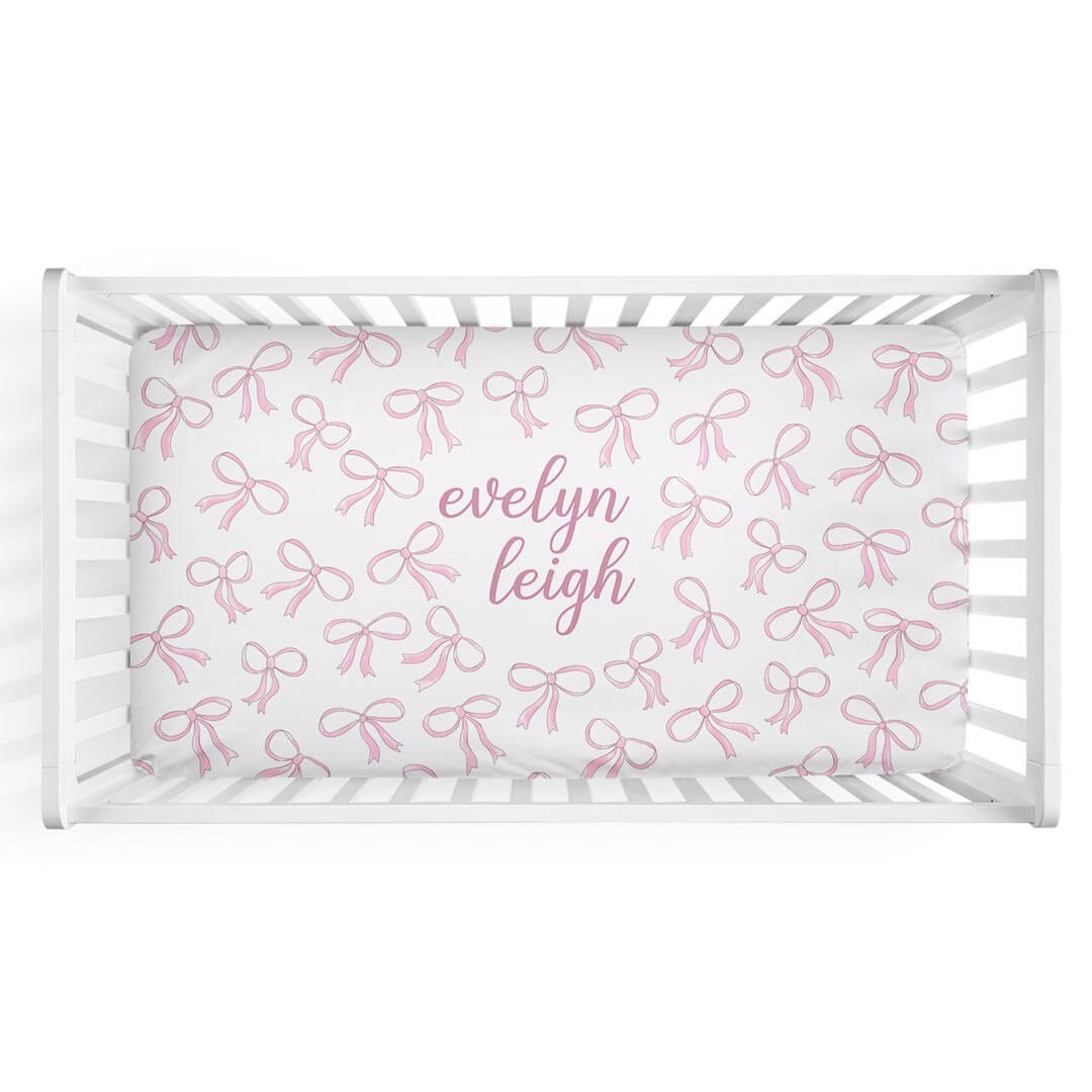 pink bow personalized crib sheet 