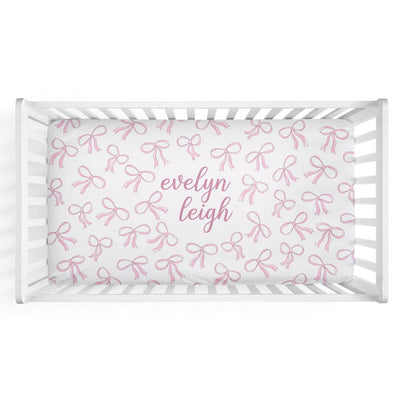 pink bow personalized crib sheet 