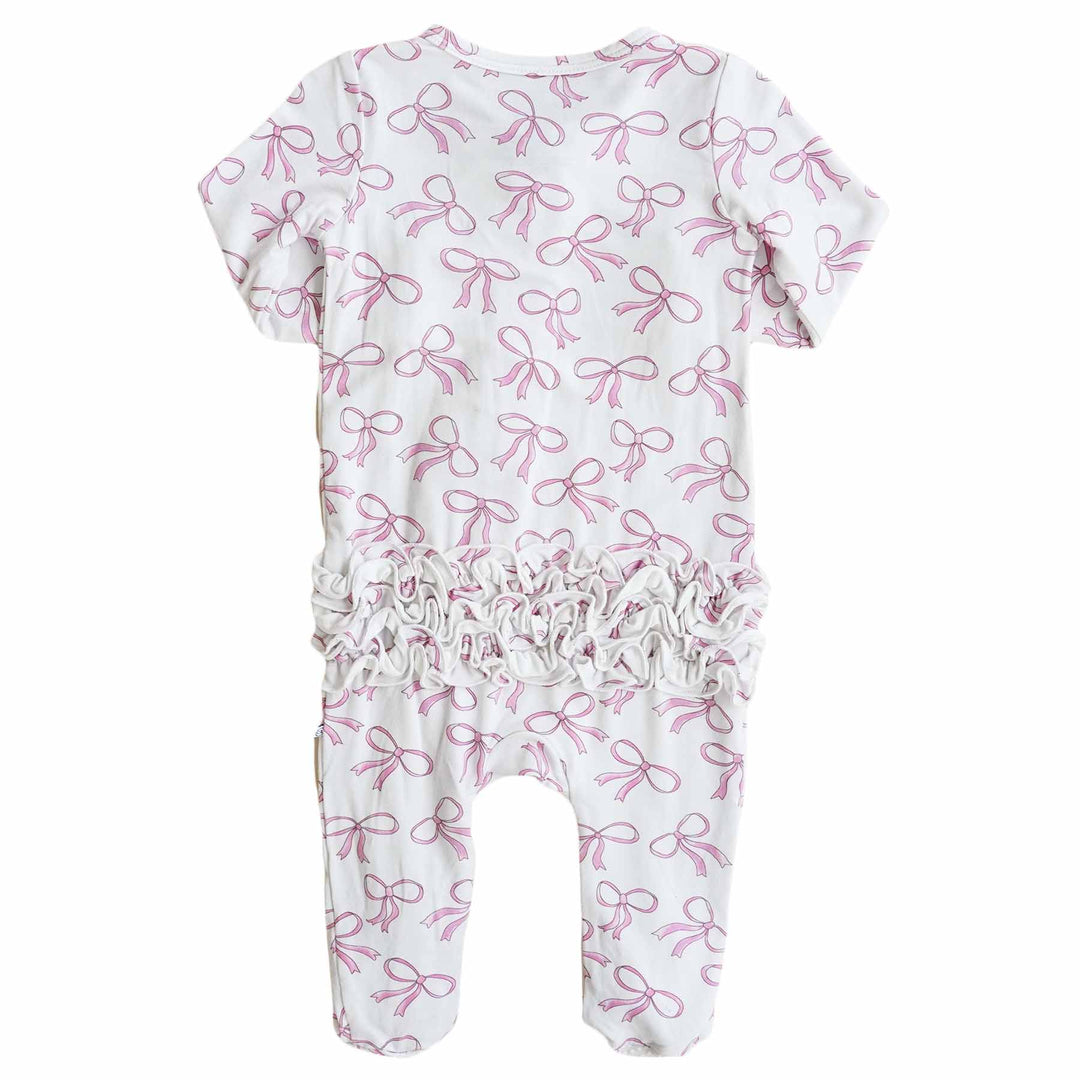 ruffle bottom bow footie pajama for babies 