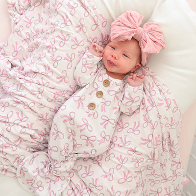 oversized swaddle blanket for babies with bows 