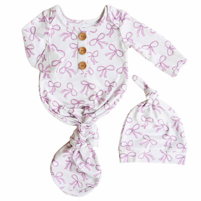 knot gown for babies with pink bows