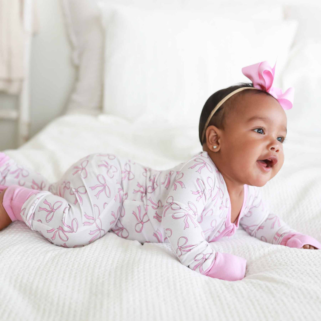 pajama romper for babies with bows 