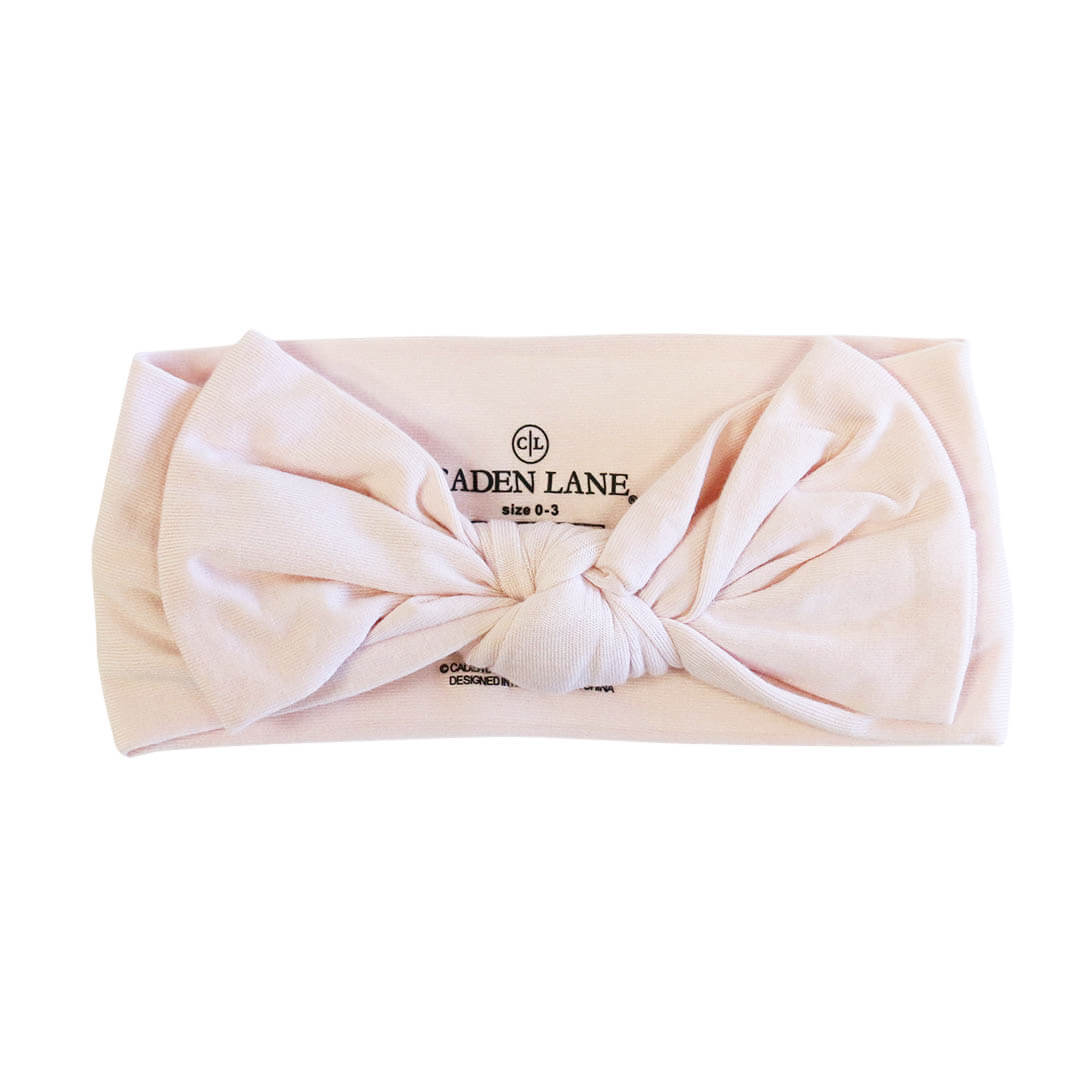 solid blush knit large bow headwrap