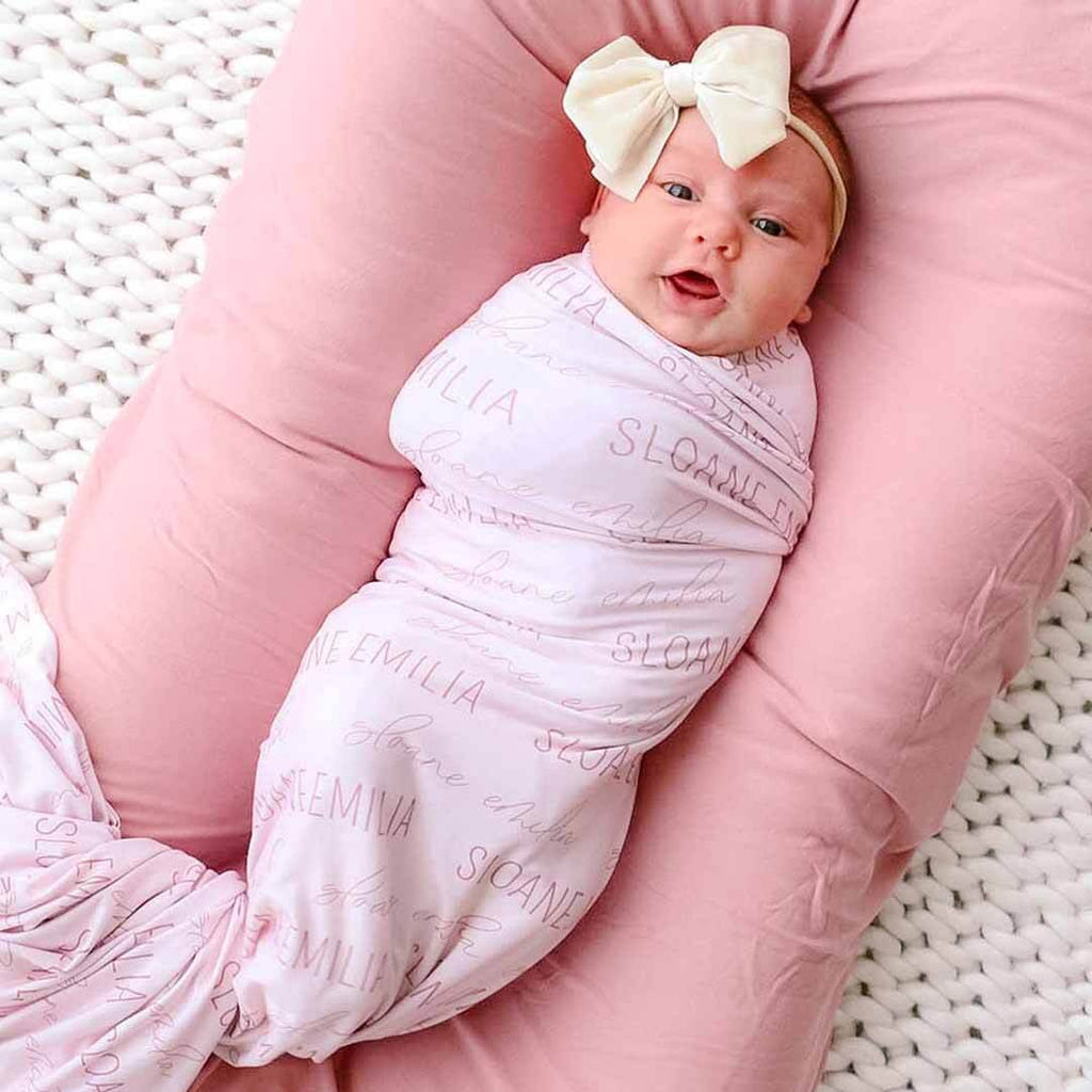 Personalized Blush Name Swaddle Blanket