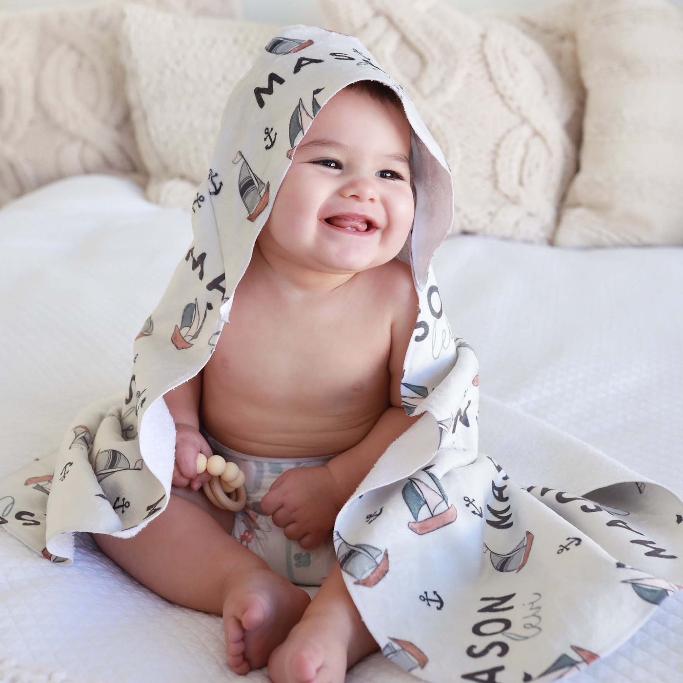 personalized hooded baby towel set sail 
