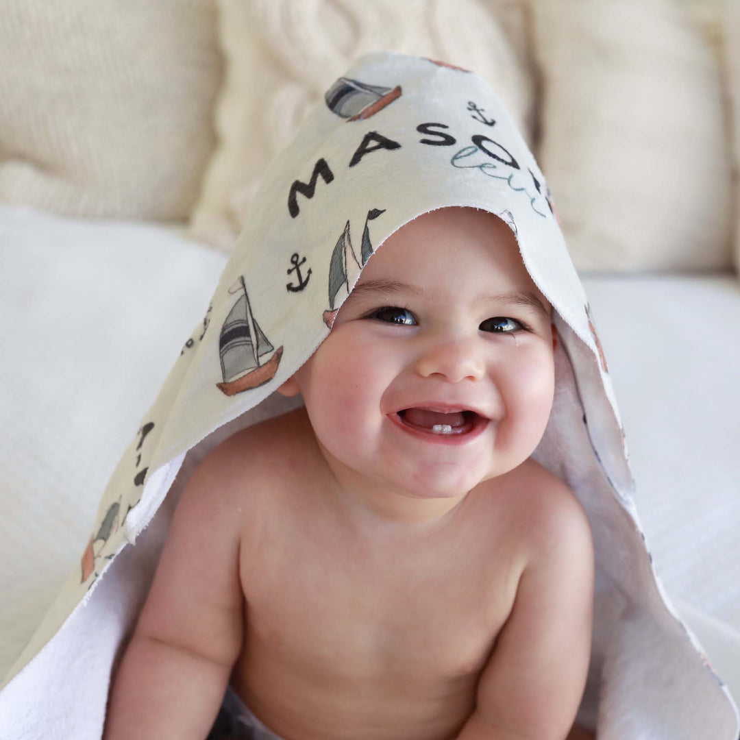 Personalized Hooded Towel in Set Sail Caden Lane