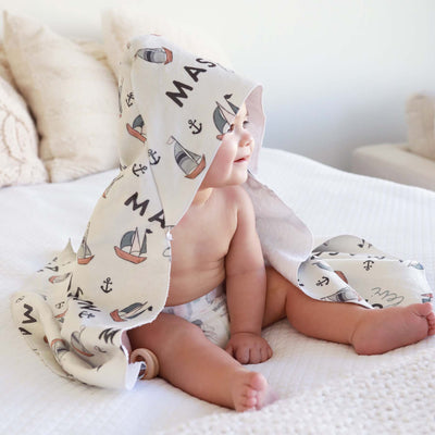 set sail personalized hooded baby towel 
