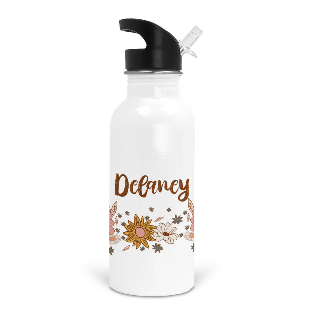 boho floral personalized water bottle 