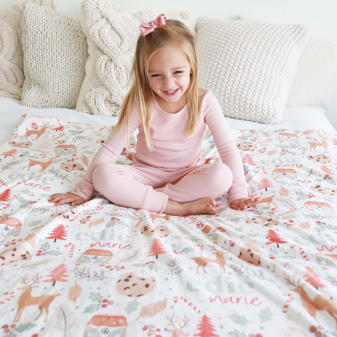 boho christmas personalized kids blanket 