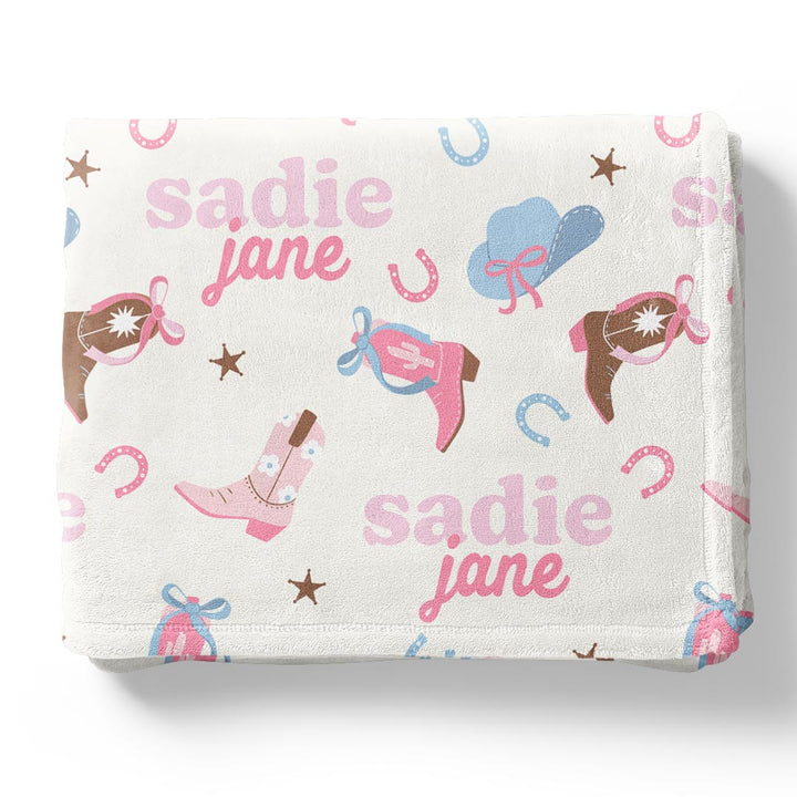 cowgirl boot personalized kids blanket 