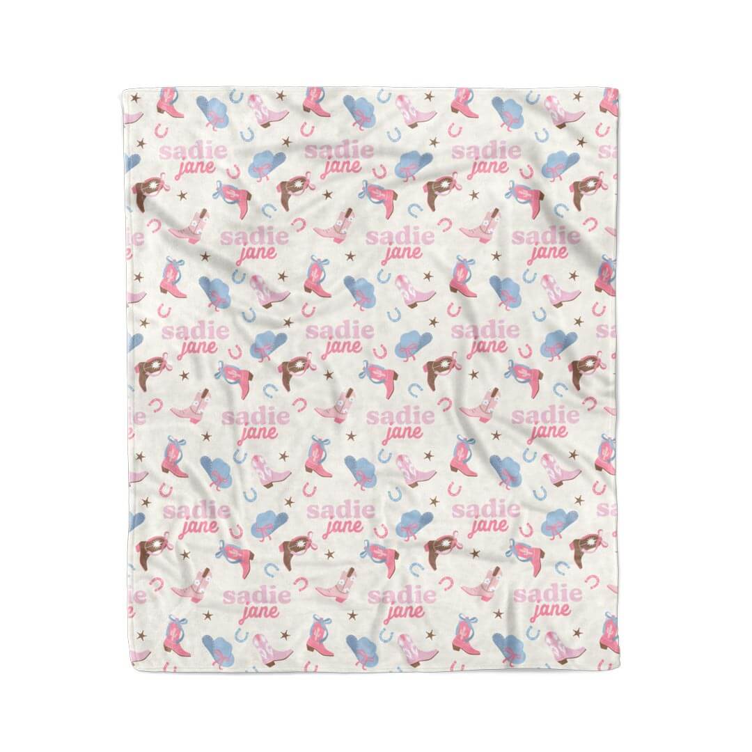 pink cowgirl personalized blanket for kids 