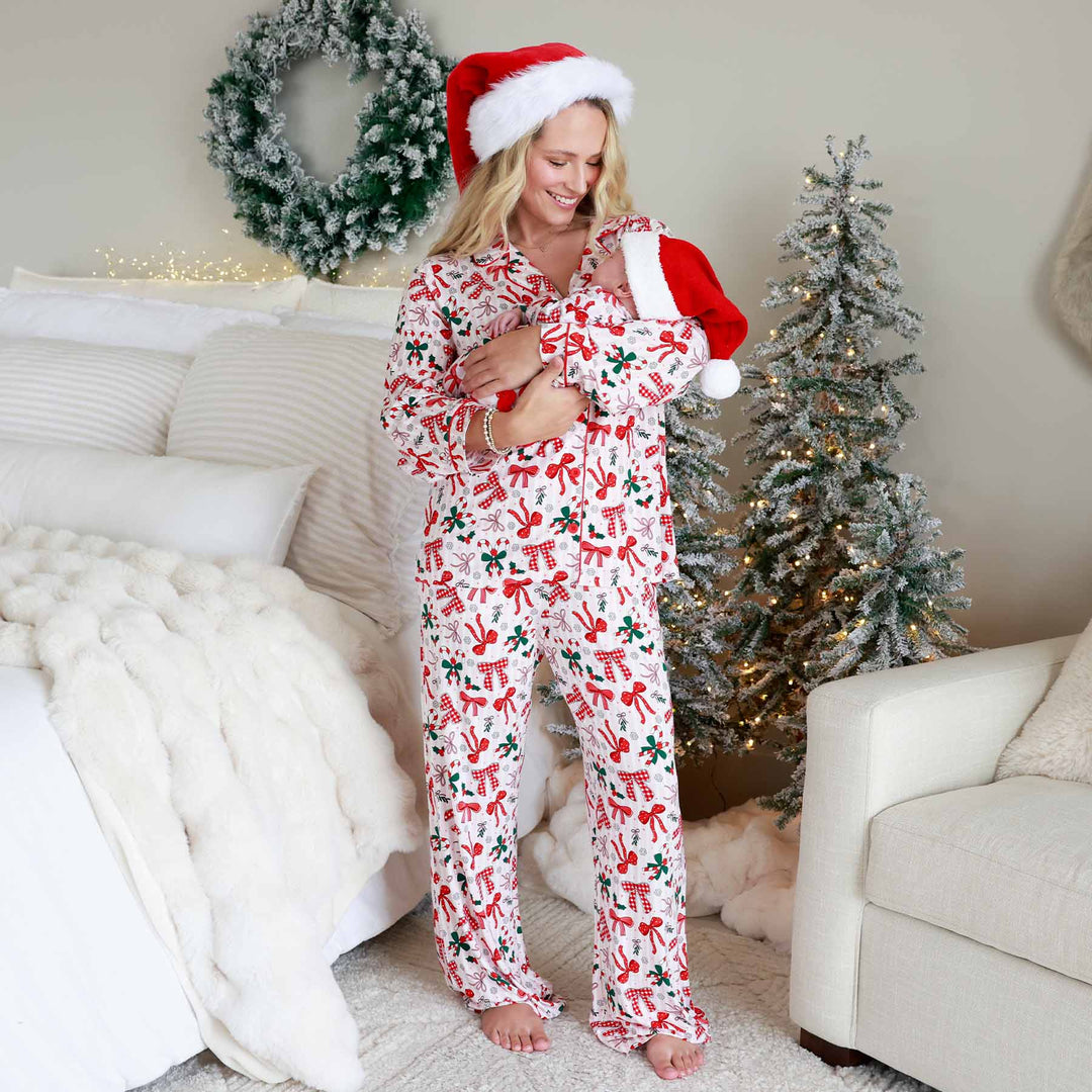 red bow christmas  pajama lounge set for women