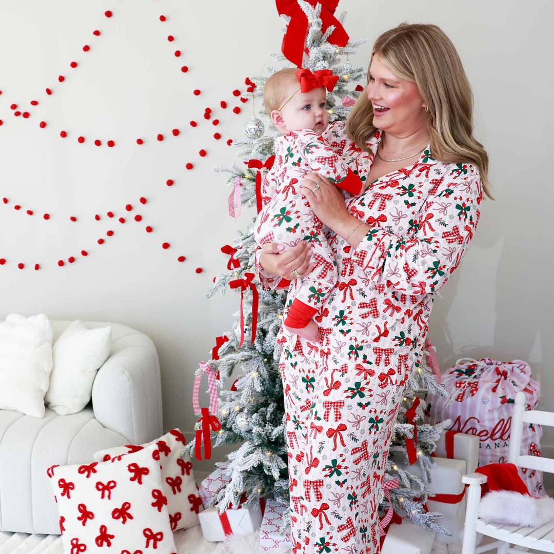 red christmas bow flare set pajamas for women 