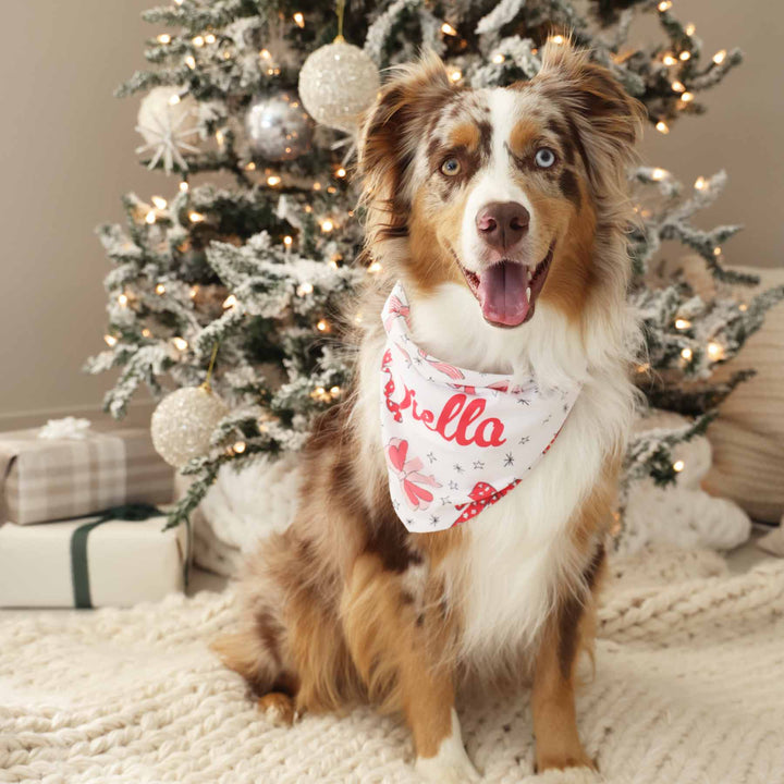 personalized christmas pet bandana with wreaths and bows 