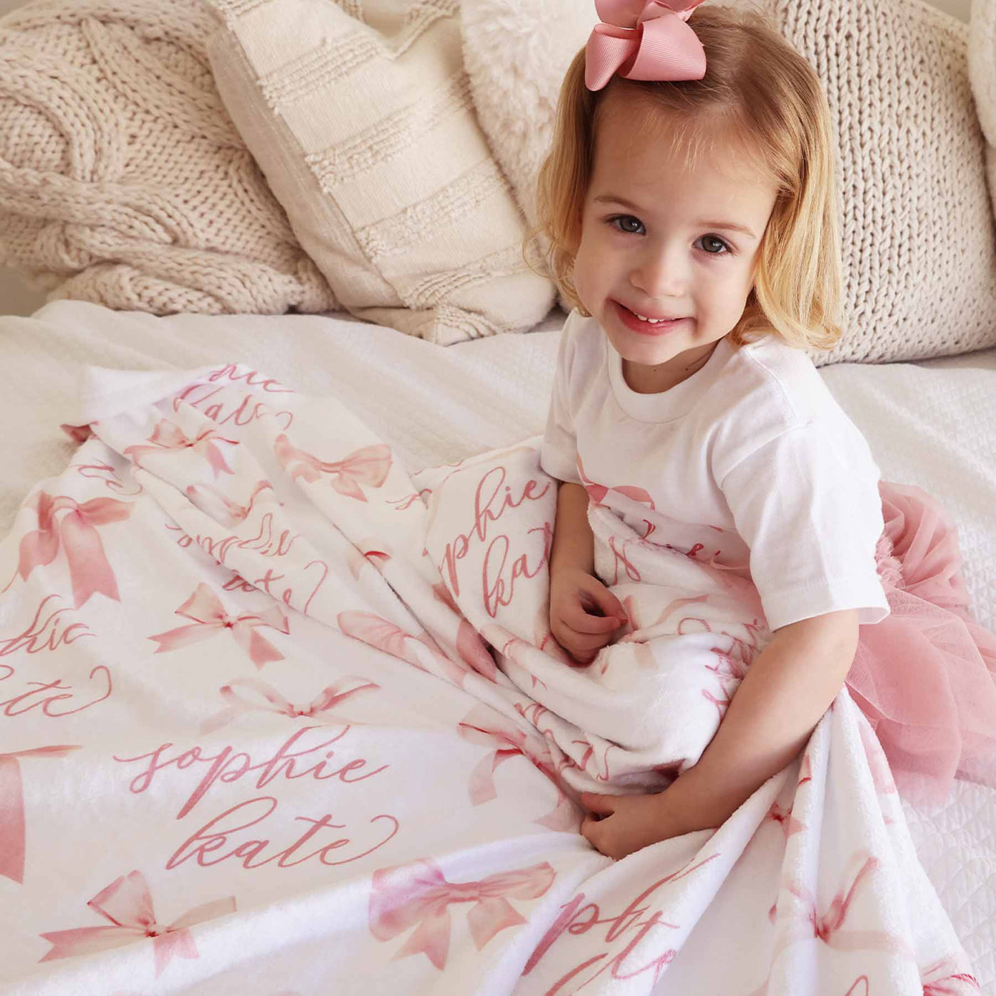 soft personalized blanket for kids with bows 