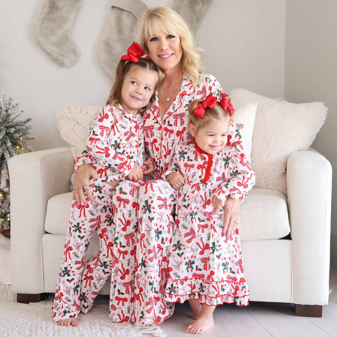 girls family matching christmas print for babies, toddlers, kids, mom and grandma 