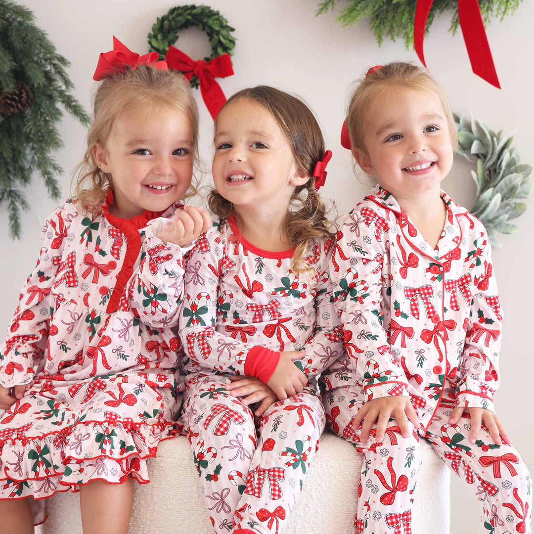 christmas bow matching pajamas for girls 