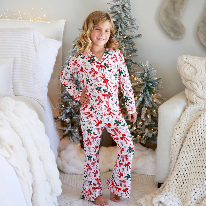 bow girls flare lounge set for christmas mommy and me matching 
