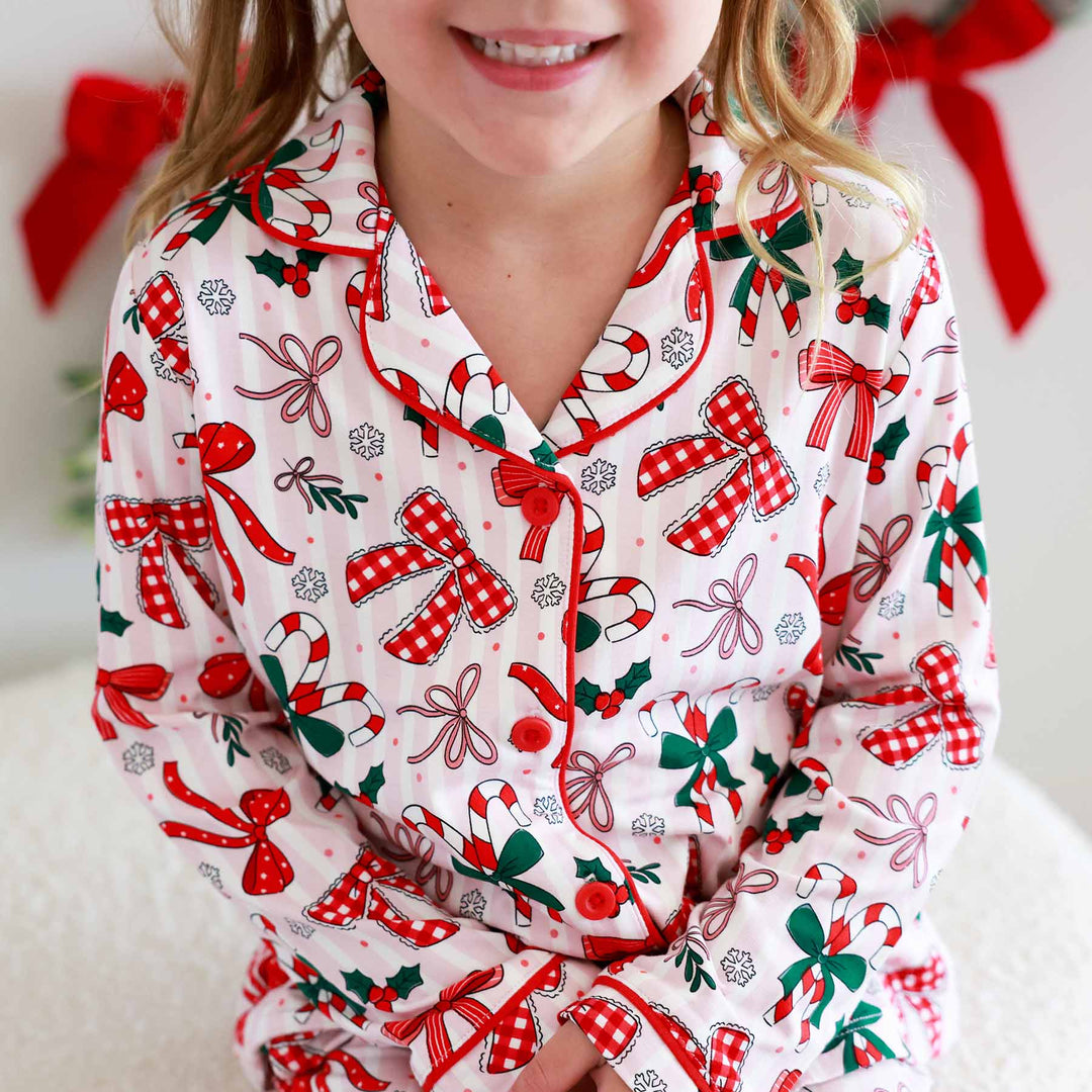 christmas bow collared lounge set for girls bamboo viscose family matching 