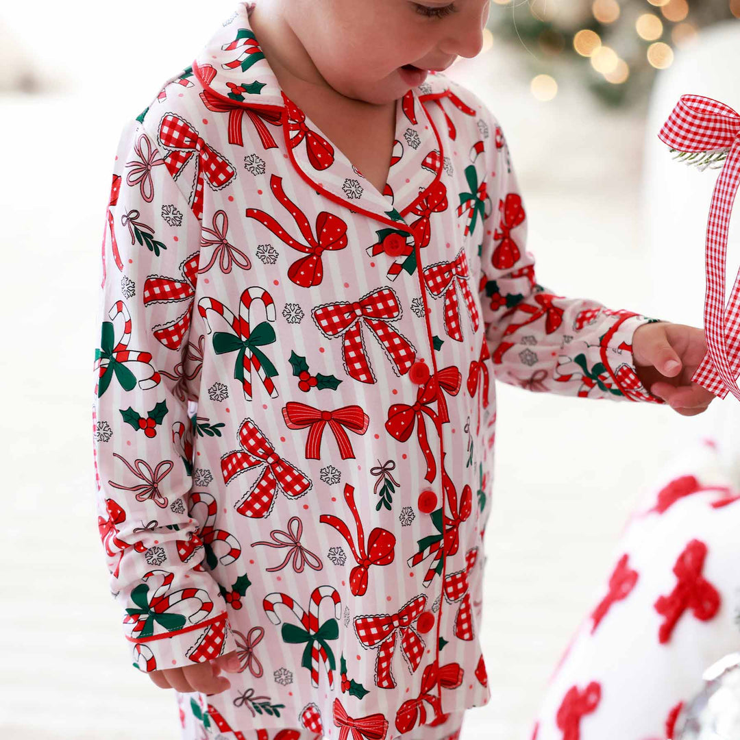 christmas bow flare lounge set for girls with collar 