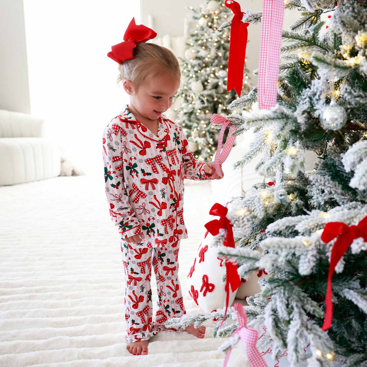 bow girls two piece flare lounge set for christmas 